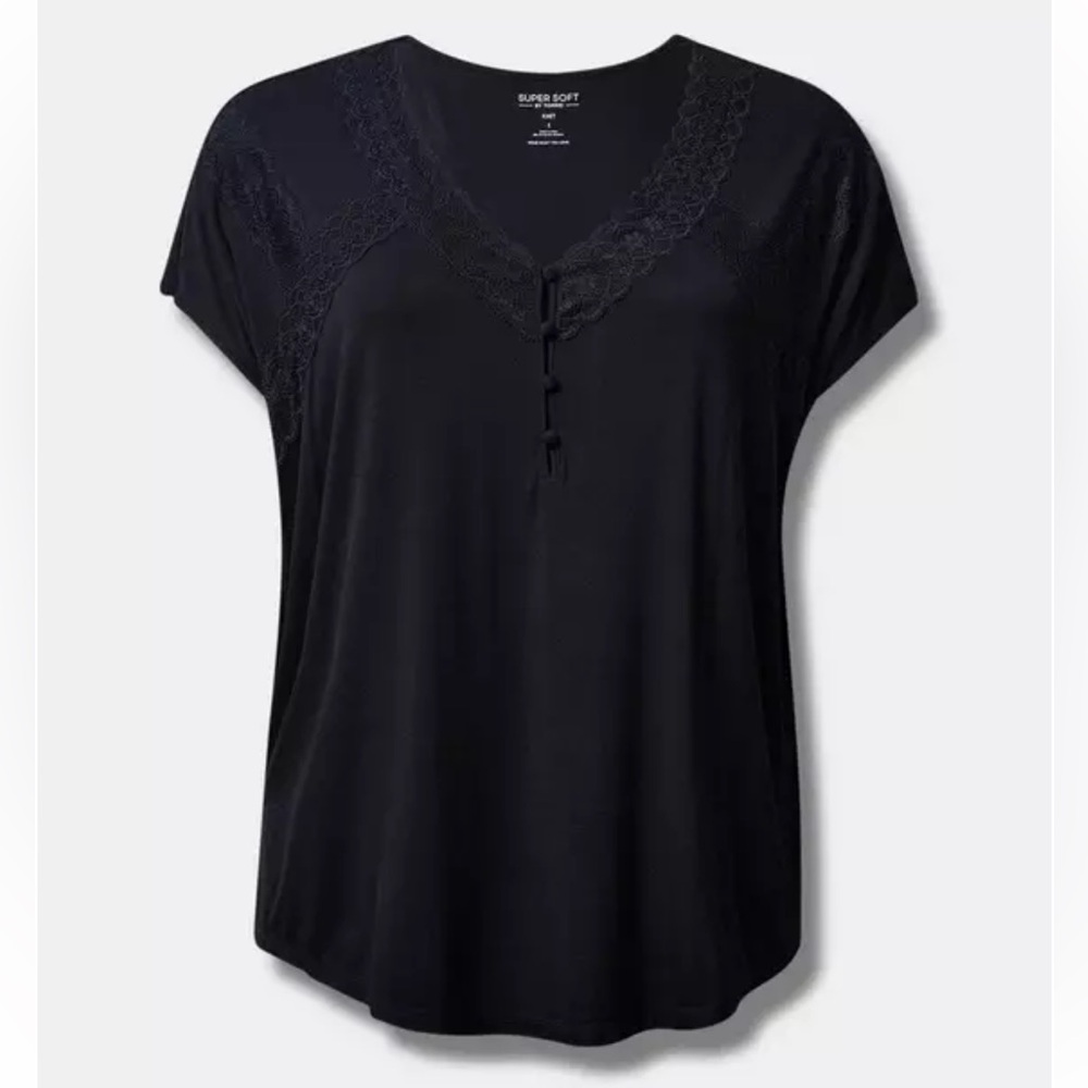 torrid Black Lace Trim V-Neck Short Sleeve Blouse